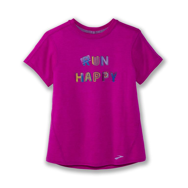 Brooks Distance Graphic tee Womens Short Sleeve Running Shirt - Heather Magenta/Run Happy - Indonesi